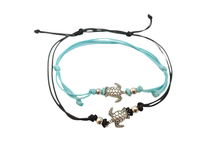 Black Turtle Anklet - Turquoise Turtle Ankle Bracelet