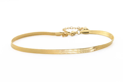 Gold Herringbone Anklet - Stainless Steel Snake Chain Anklet