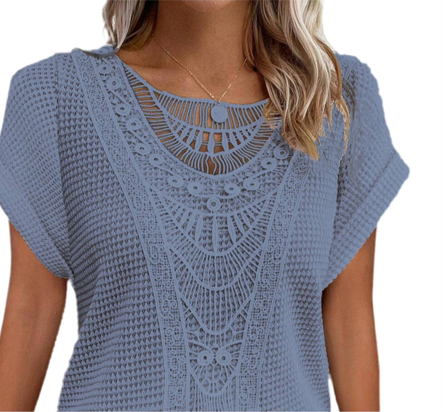 Lace Patchwork Short Sleeved Top