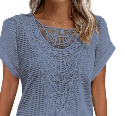 Lace Patchwork Short Sleeved Top