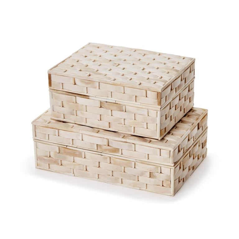 Two’s Company Accessories:Two’s Company Basketweave S2 Hinged Bone Boxes