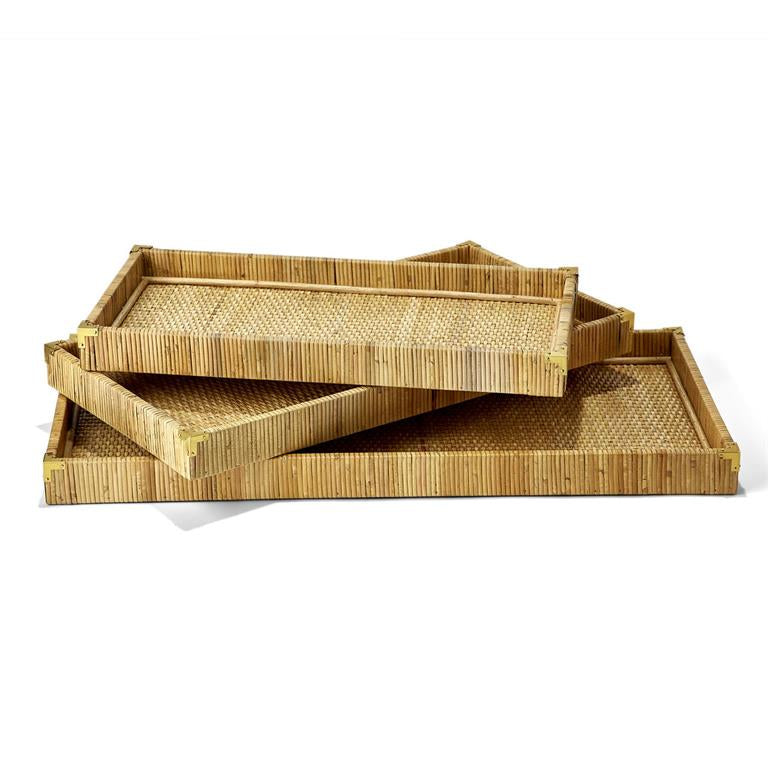 S/3 Oversized Rattan Tray set of 3