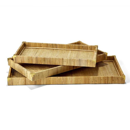 S/3 Oversized Rattan Tray set of 3