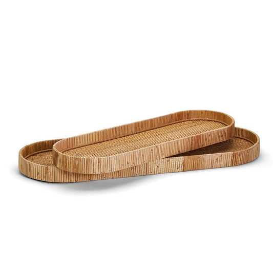 S/2 Decorative Hand-Crafted Natural Rattan Tray
