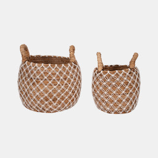 Sagebrook Accessories: Banana Leaf Diamond Basket Natural