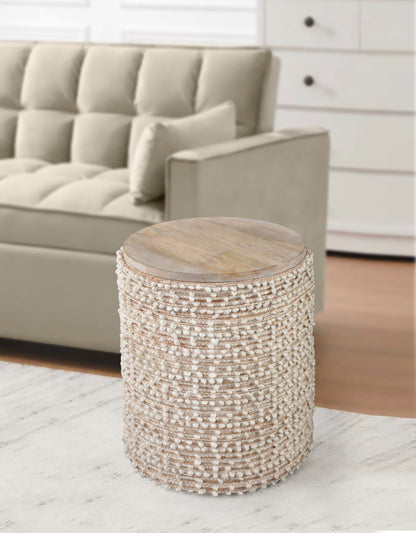 Natural boucle Handwoven Storage Side Table