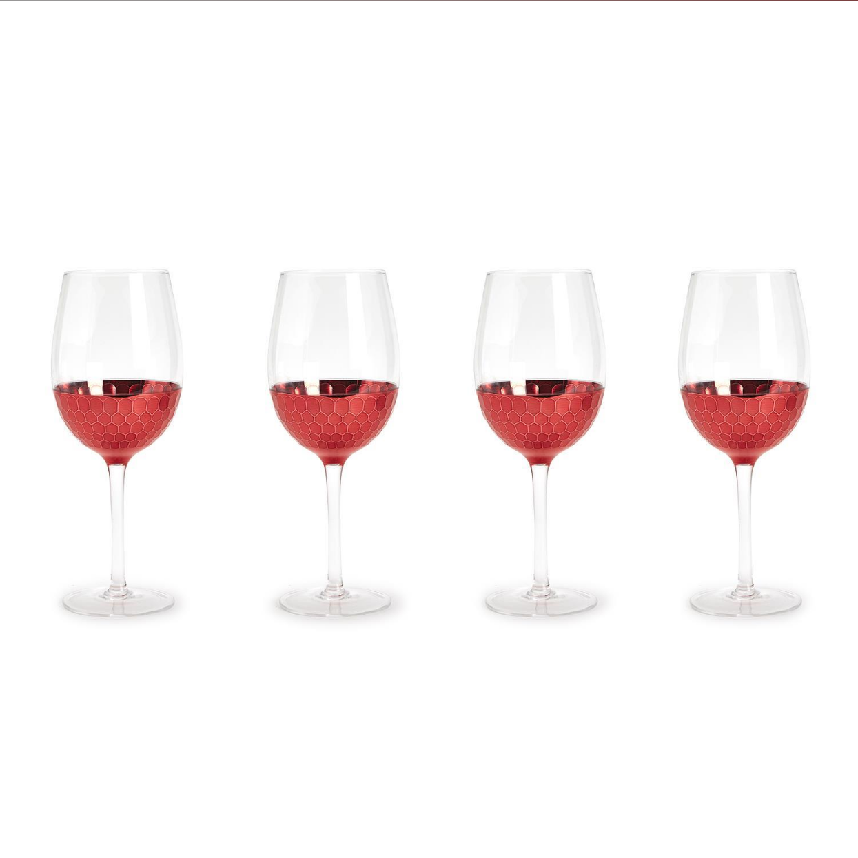 Red Hot Set of 4 Pc Faceted Wine Glasses