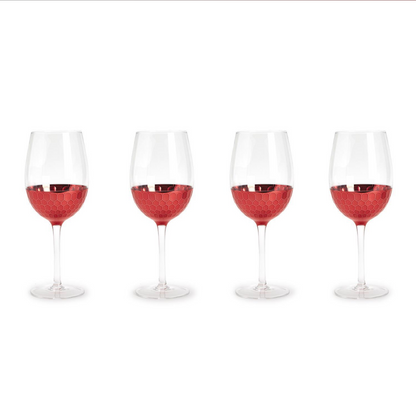 Red Hot Set of 4 Pc Faceted Wine Glasses