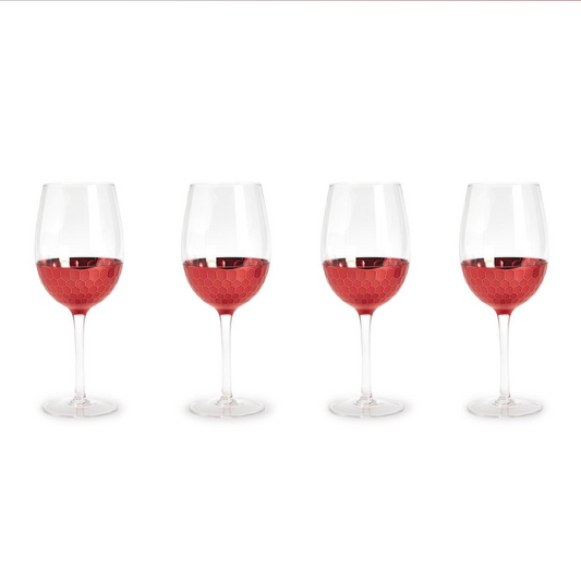 Red Hot Set of 4 Pc Faceted Wine Glasses
