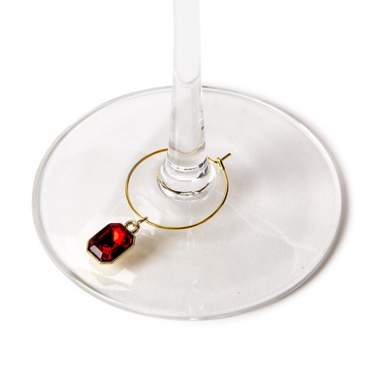 Set of 6 Gems Wine Glass Charm Identifiers in Gift Box Includes 6 Colors: Red, Pink, Teal, Cobalt, Lime, Clear - Glass/Iron/Zinc Alloy