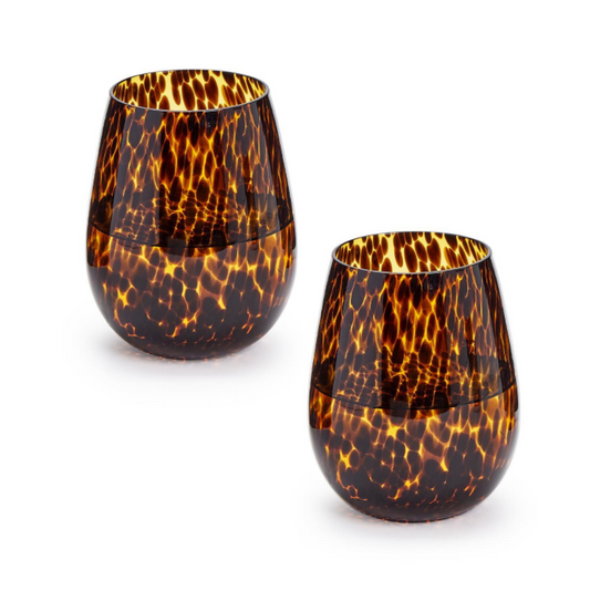 Set of 4 Tortoise Print Stemless Wine Glass
