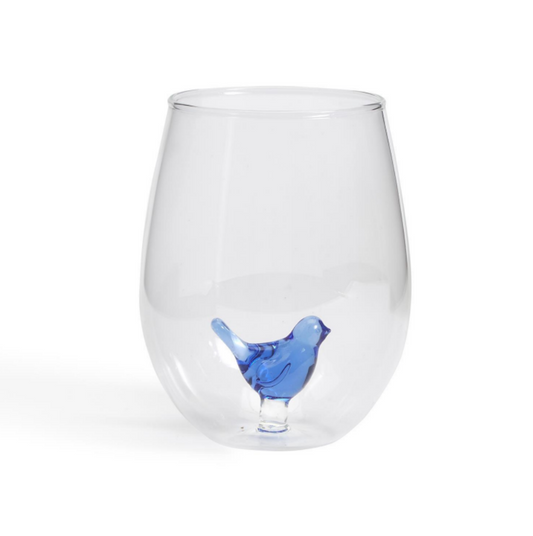 Blue Bird Stemless Wine Glass