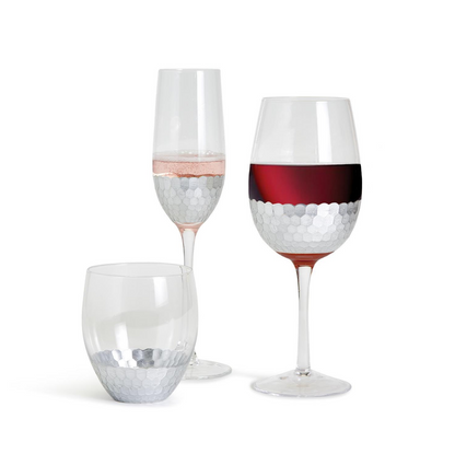 Silver Sparkle 24 Pc Faceted Drinking Glass Unit Includes 3 Styles: Champagne Flute, Stemless Glass, Wine Glass