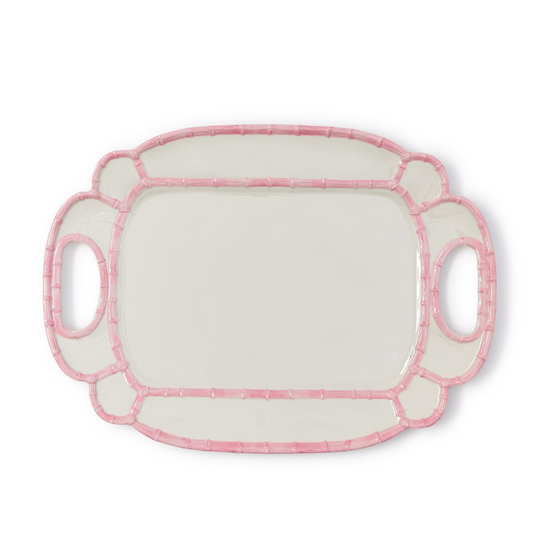 Pink Bamboo Touch 14 1/2" x 20" Platter with Bamboo Rim Design