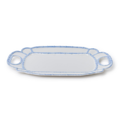 French Blue Bamboo Touch 14 1/2" x 20" Platter with Bamboo Rim Design
