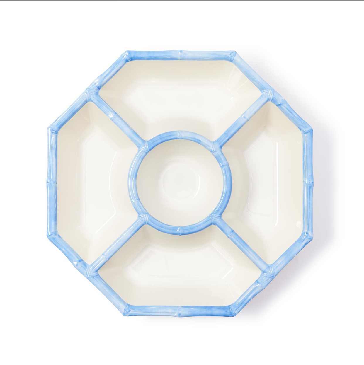 French Blue Bamboo Touch Chip and Dip bowl with Bamboo Rim
