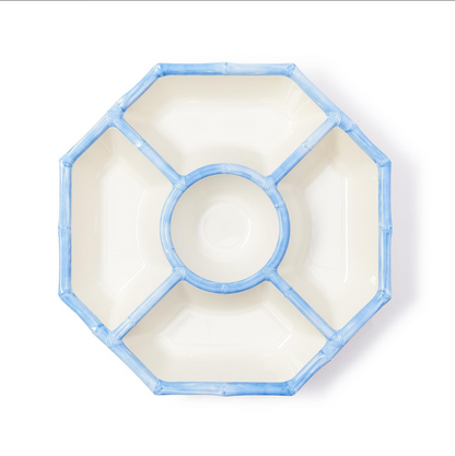 French Blue Bamboo Touch Chip and Dip bowl with Bamboo Rim