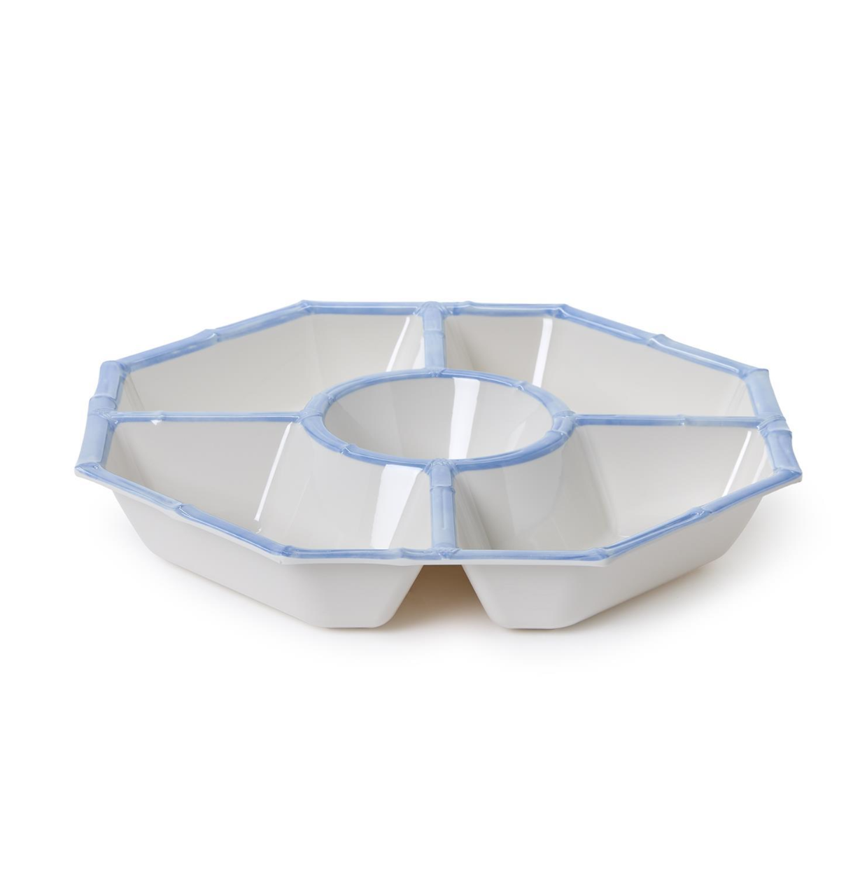French Blue Bamboo Touch Chip and Dip bowl with Bamboo Rim