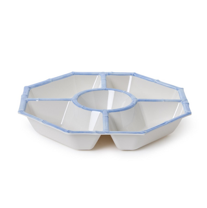French Blue Bamboo Touch Chip and Dip bowl with Bamboo Rim