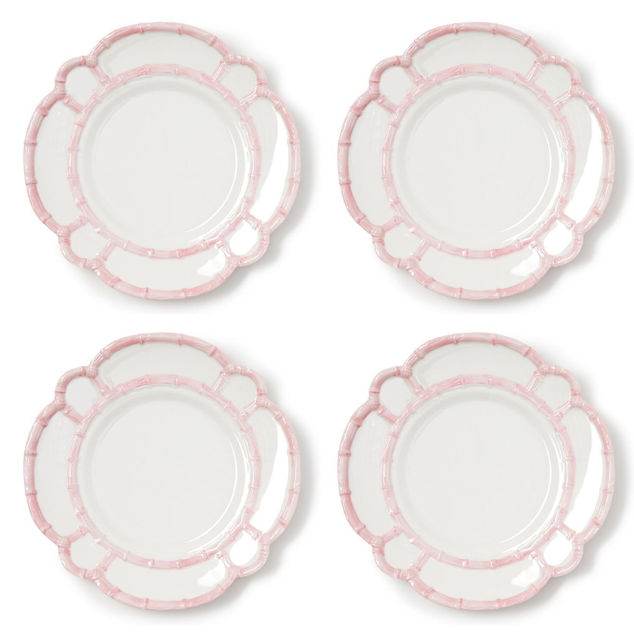 Pink Bamboo Touch Set of 4 Salad / Dessert Plates with Bamboo Rim