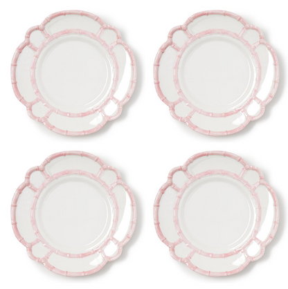 Pink Bamboo Touch Set of 4 Salad / Dessert Plates with Bamboo Rim