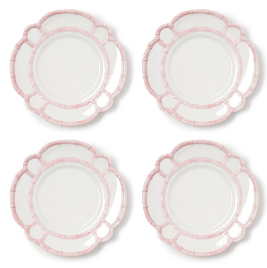 Pink Bamboo Touch Set of 4 Salad / Dessert Plates with Bamboo Rim