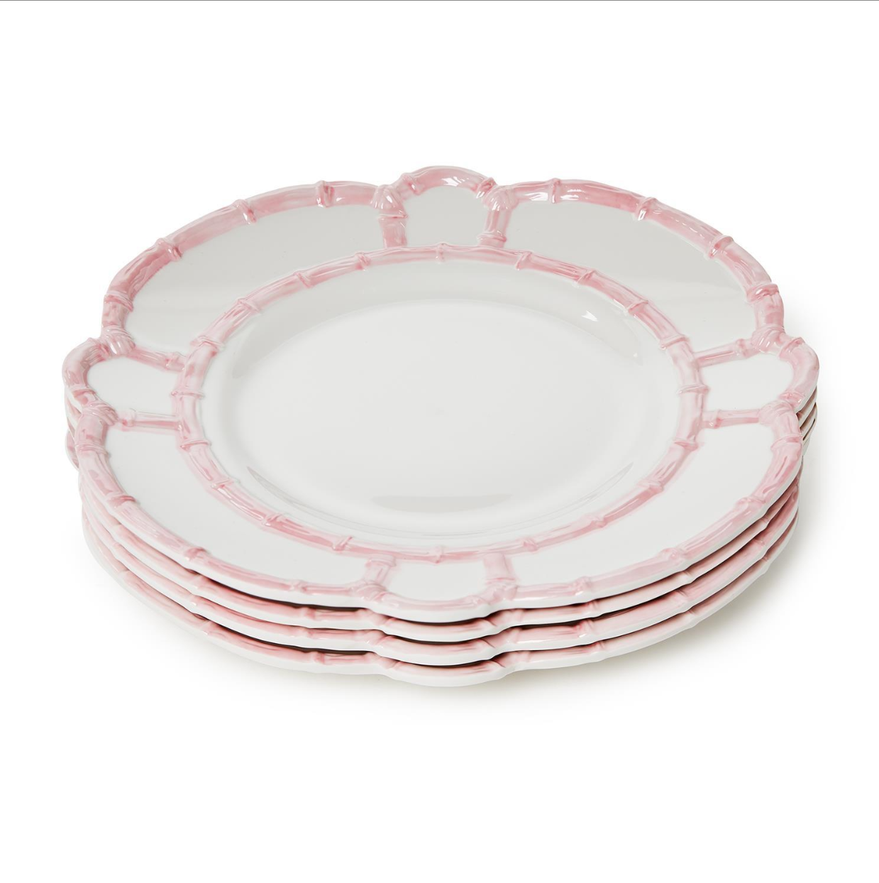 Pink Bamboo Touch Set of 4 Dinner Plates with Bamboo Rim