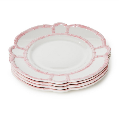 Pink Bamboo Touch Set of 4 Salad / Dessert Plates with Bamboo Rim