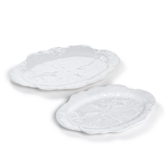 Set of 2 White Cabbage Pattern Melamine Serving Trays / Platters
