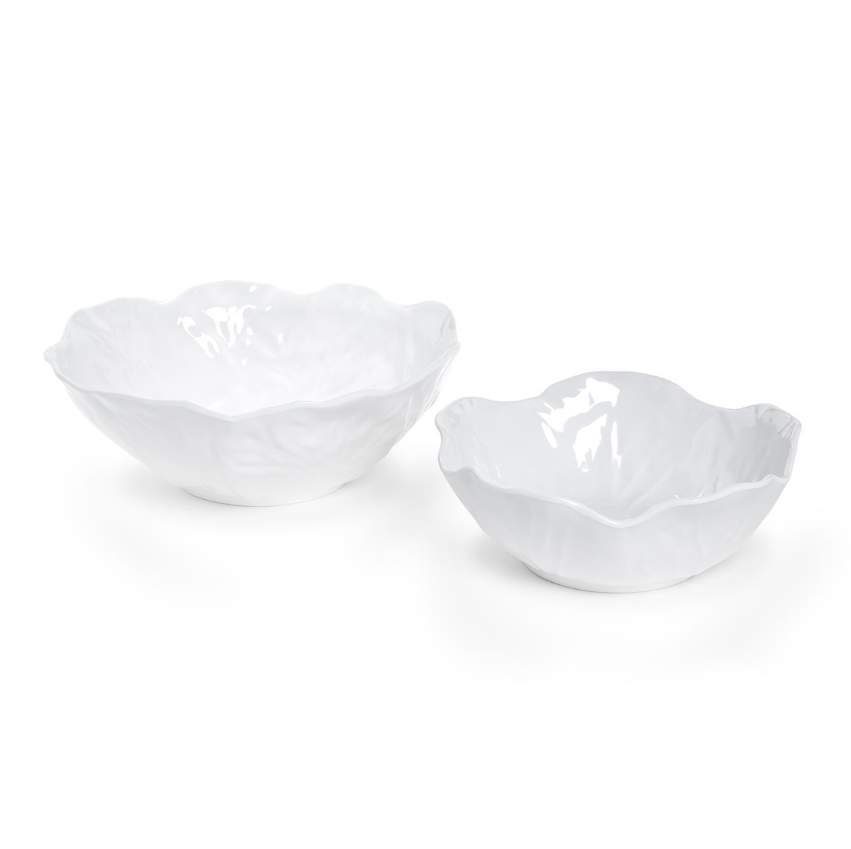 Set of 2 White Cabbage Pattern Melamine Serving Bowls