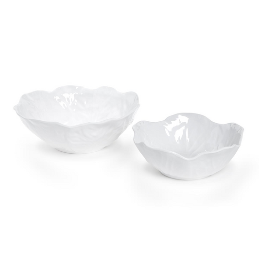 Set of 2 White Cabbage Pattern Melamine Serving Bowls
