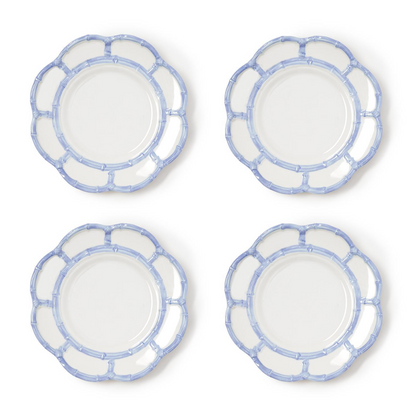 French Blue Bamboo Touch Set of 4 Dinner Plates with Bamboo Rim