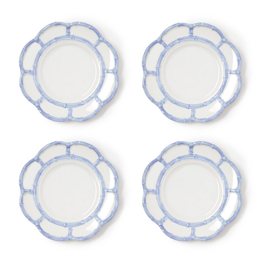 French Blue Bamboo Touch Set of 4 Dinner Plates with Bamboo Rim