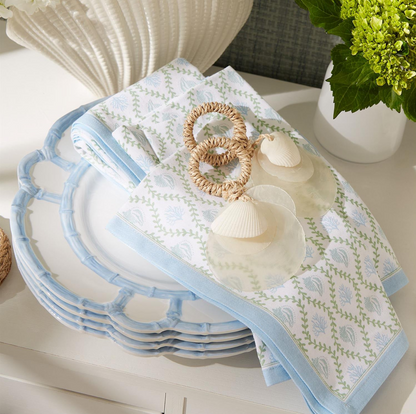 French Blue Bamboo Touch Set of 4 Dinner Plates with Bamboo Rim