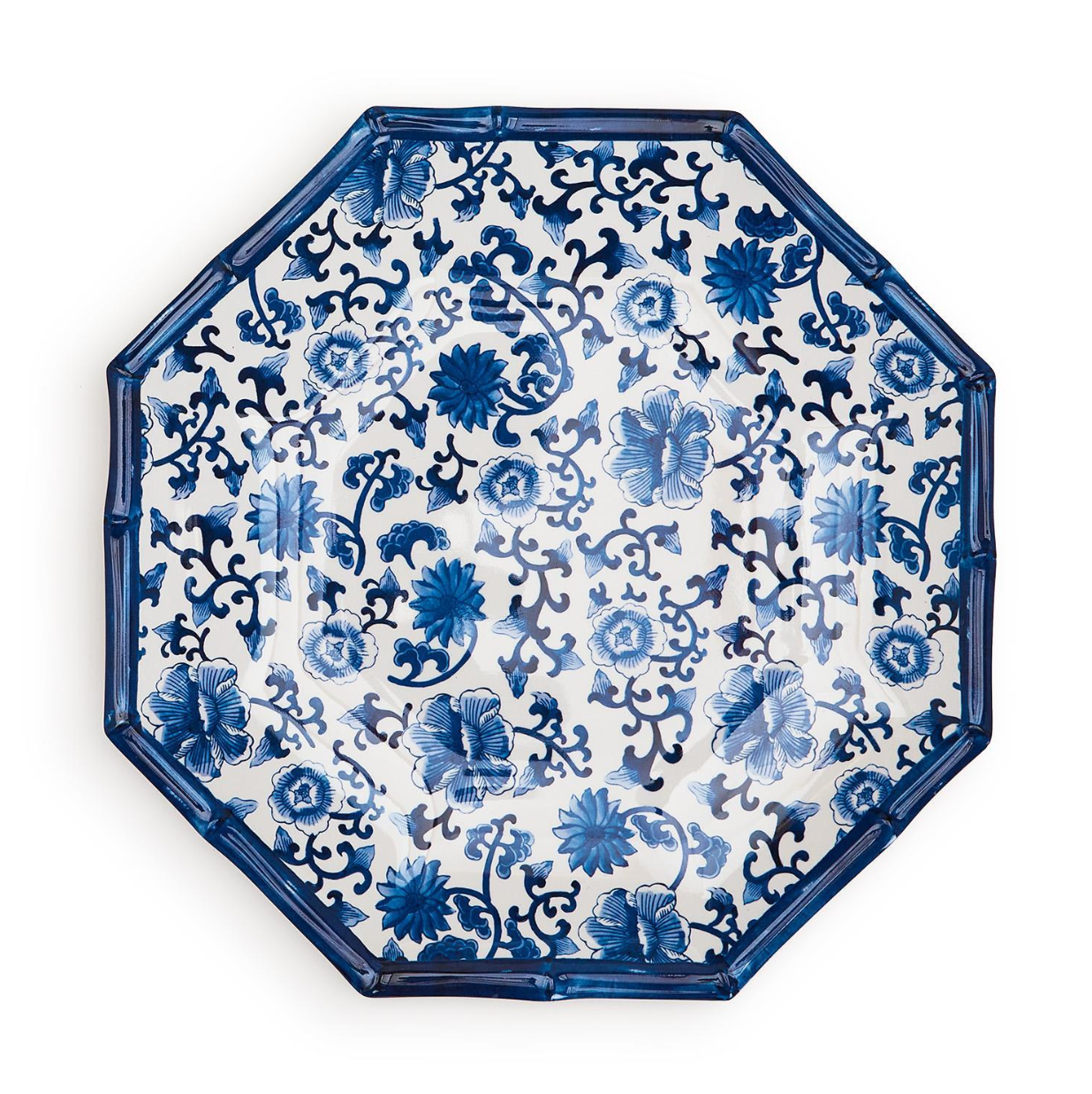 Chinoiserie Touch Set of 4 Octagonal Salad/Dessert Plate with Bamboo Rim
