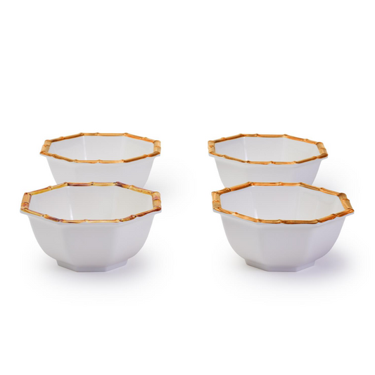 Bamboo Touch Set of 4 Octagonal Multipurpose Individual Bowls with Bamboo Rim Design