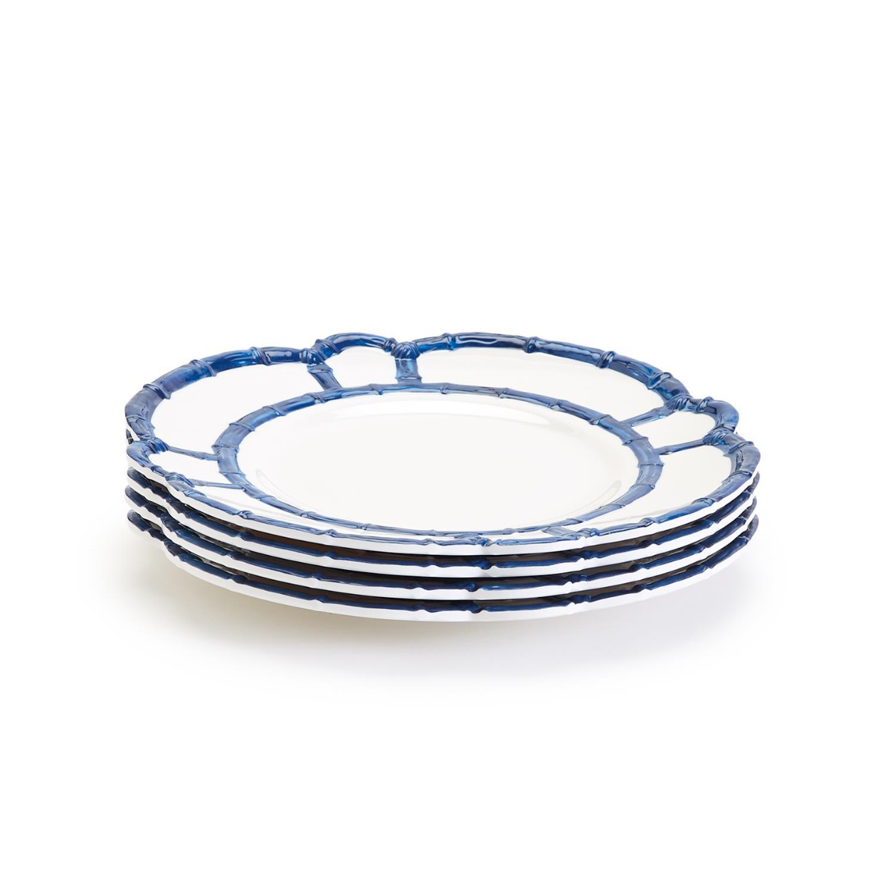 Blue Bamboo Set of 4 Salad / Dessert Plates with Bamboo Rim