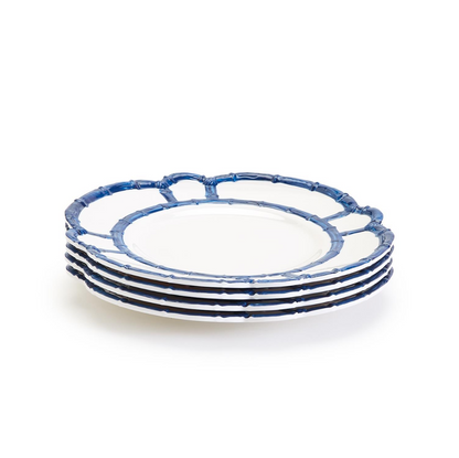 Blue Bamboo Set of 4 Salad / Dessert Plates with Bamboo Rim