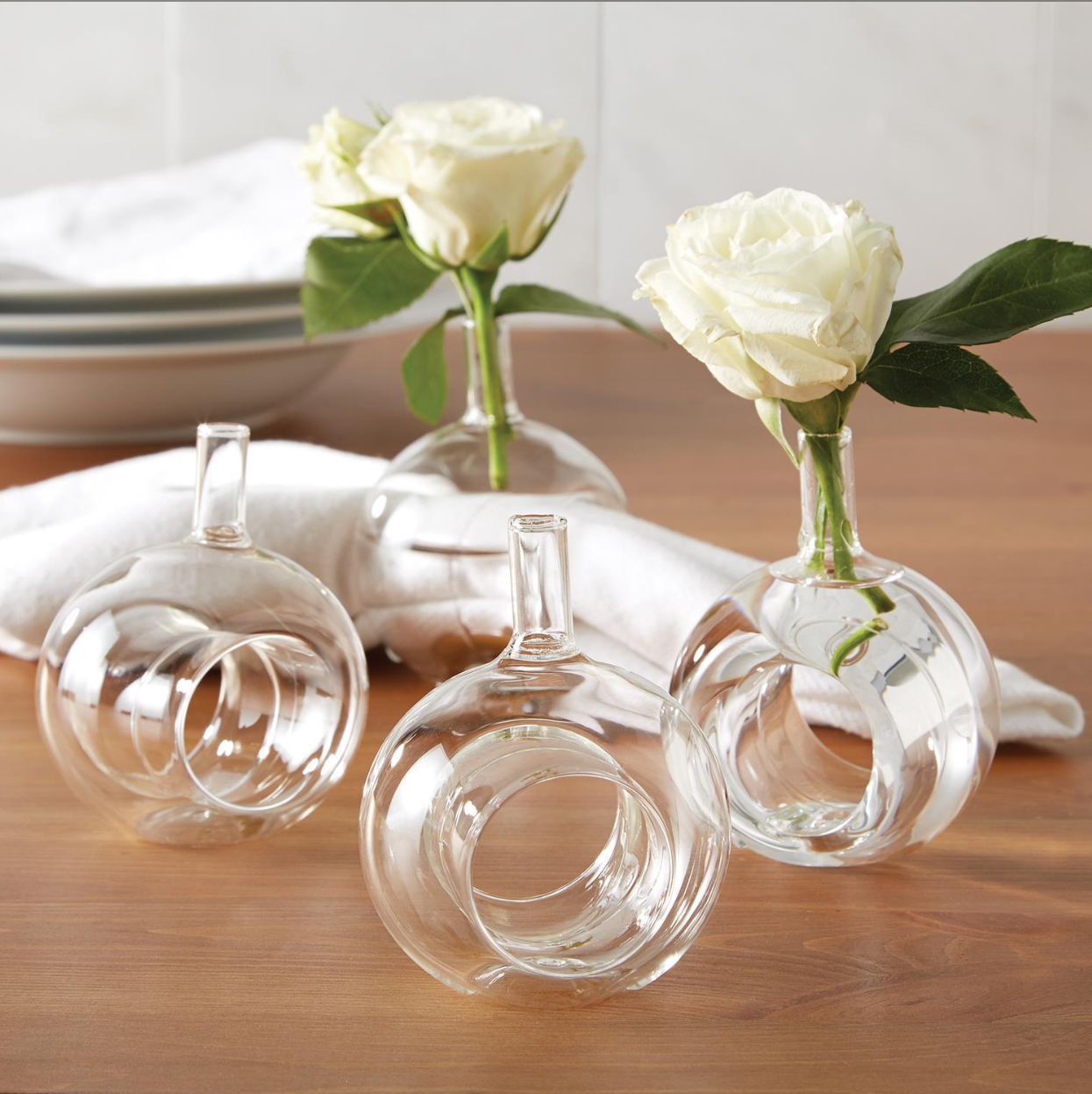 Sitting Pretty Set of 4 Bud Vase / Napkin Ring in Gift Box - Hand-Blown Glass