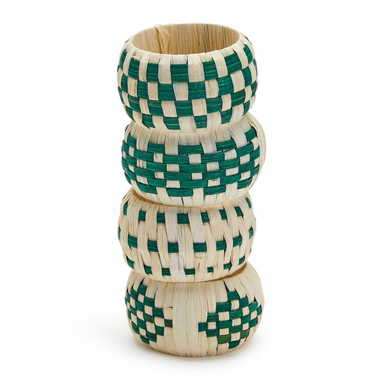 Woven Garden Set of 4 Napkin Rings - Raffia/Cane/Plastic