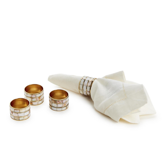 Set of 4 Mother of Pearl Napkin Ring Holder in Gift Box - MOP/Brass
