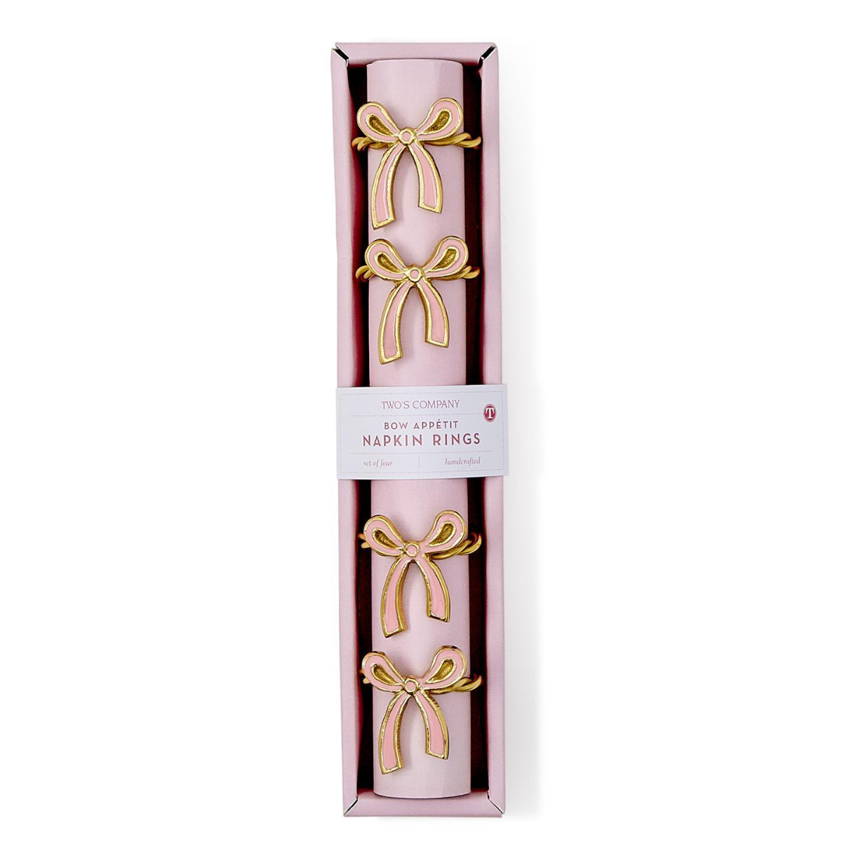 Set of 4 Bow Napkin Rings in Gift Box - Nickel/Gold Enamel
