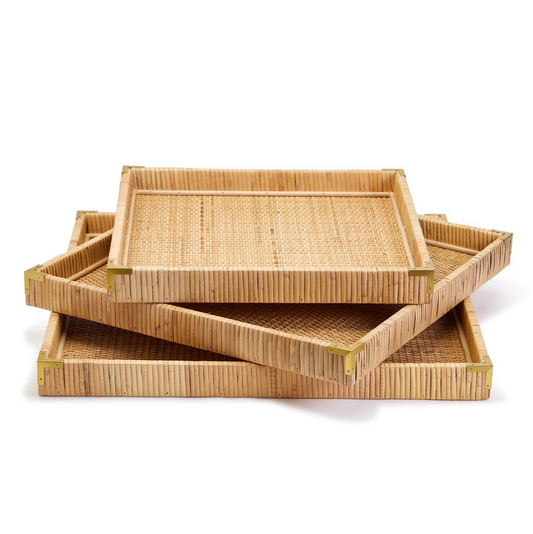 Dream Weavers Set of 3 Decorative Hand-Crafted Natural Rattan Oversized Square Tray