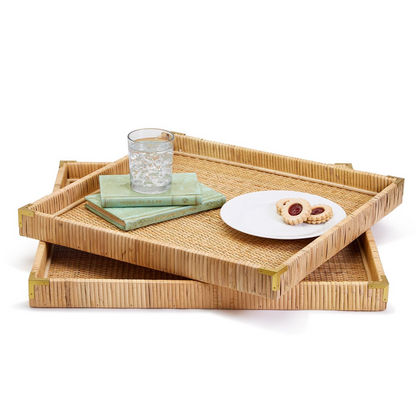 Dream Weavers Set of 3 Decorative Hand-Crafted Natural Rattan Oversized Square Tray