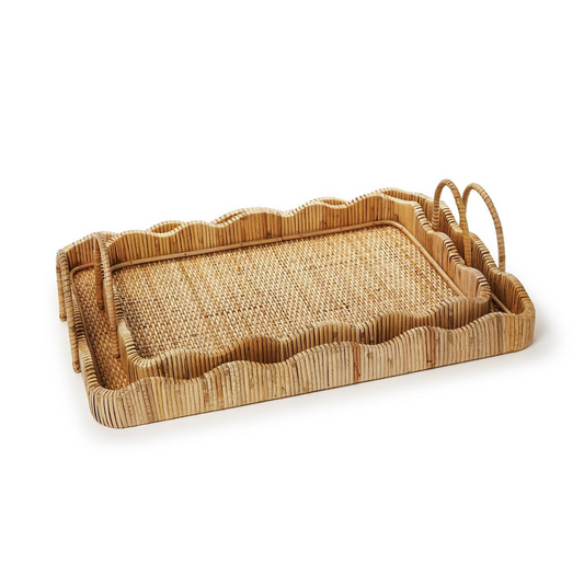 Set of 2 Scalloped Edge Trays with Handles