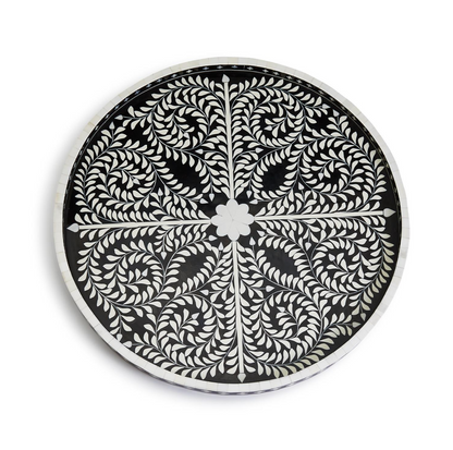 Jaipur Palace Black and White Decorative Round Serving Tray