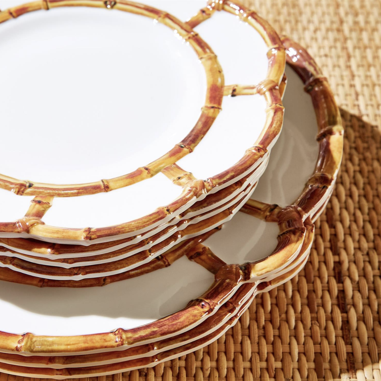 Bamboo Touch Set of 4 Dinner Plate with Bamboo Rim