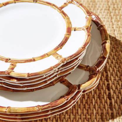 Bamboo Touch Set of 4 Dinner Plate with Bamboo Rim