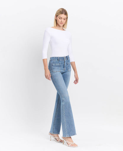 Flying Monkey High Rise Front Pocket with Dart Detail Flare Jeans