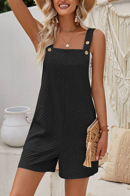 Plain Texture Pockets Buttoned One Piece Romper